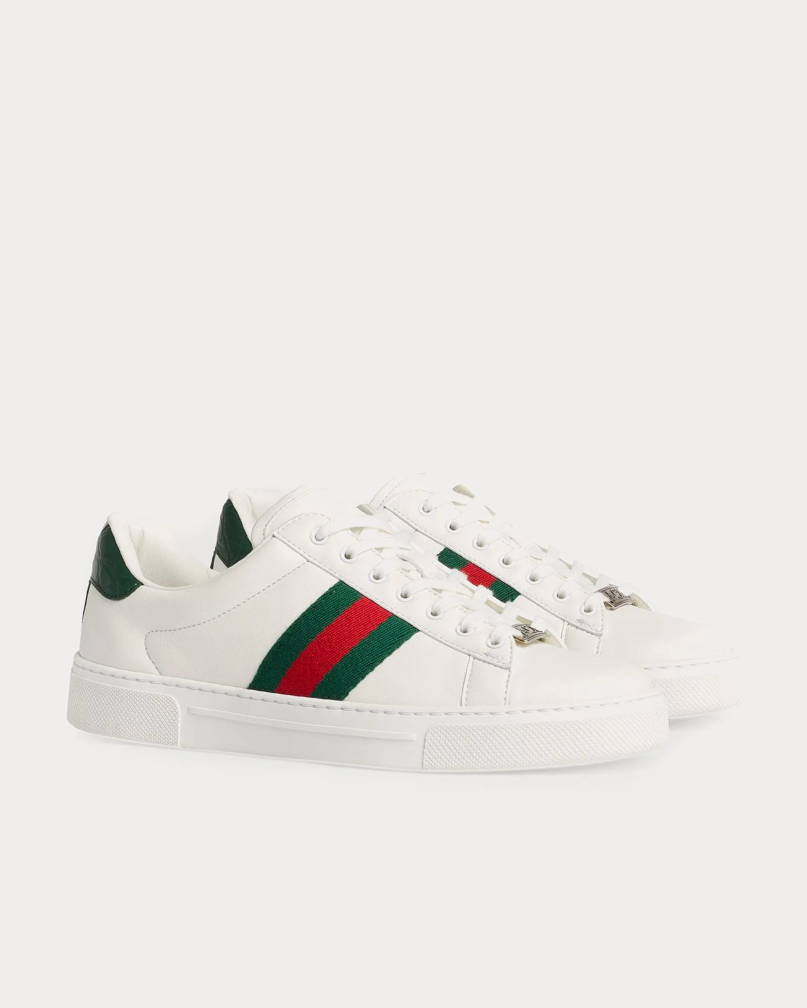 Ace With Web Leather White / Green / Red Low Top Sneakers