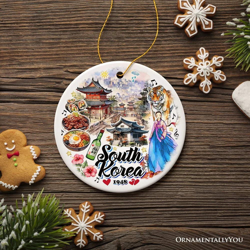 Artistic South Korea Landmarks and Heritage Christmas Ornament, Cultural Korean Gift and Keepsake