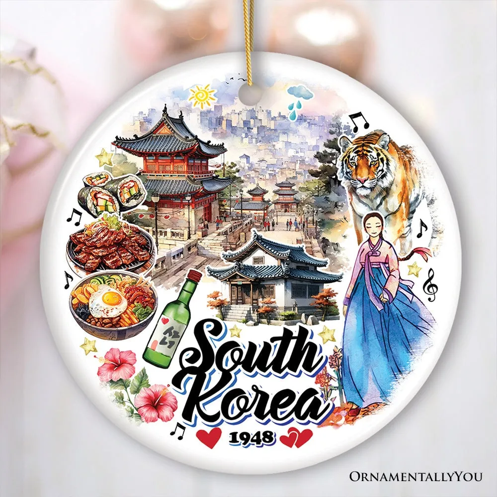Artistic South Korea Landmarks and Heritage Christmas Ornament, Cultural Korean Gift and Keepsake