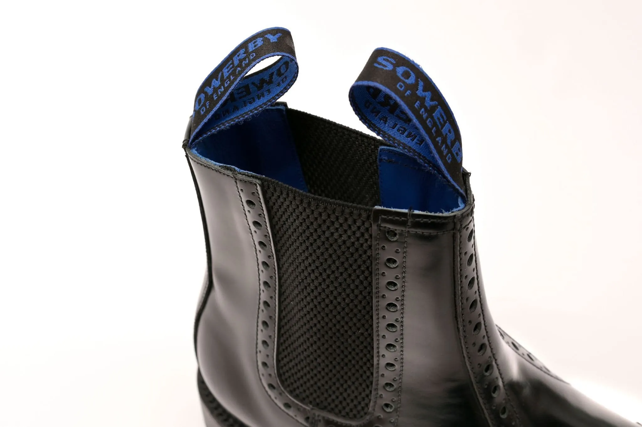Black Polished Leather Brogue Dealer Boots - The Sowerby Kensington