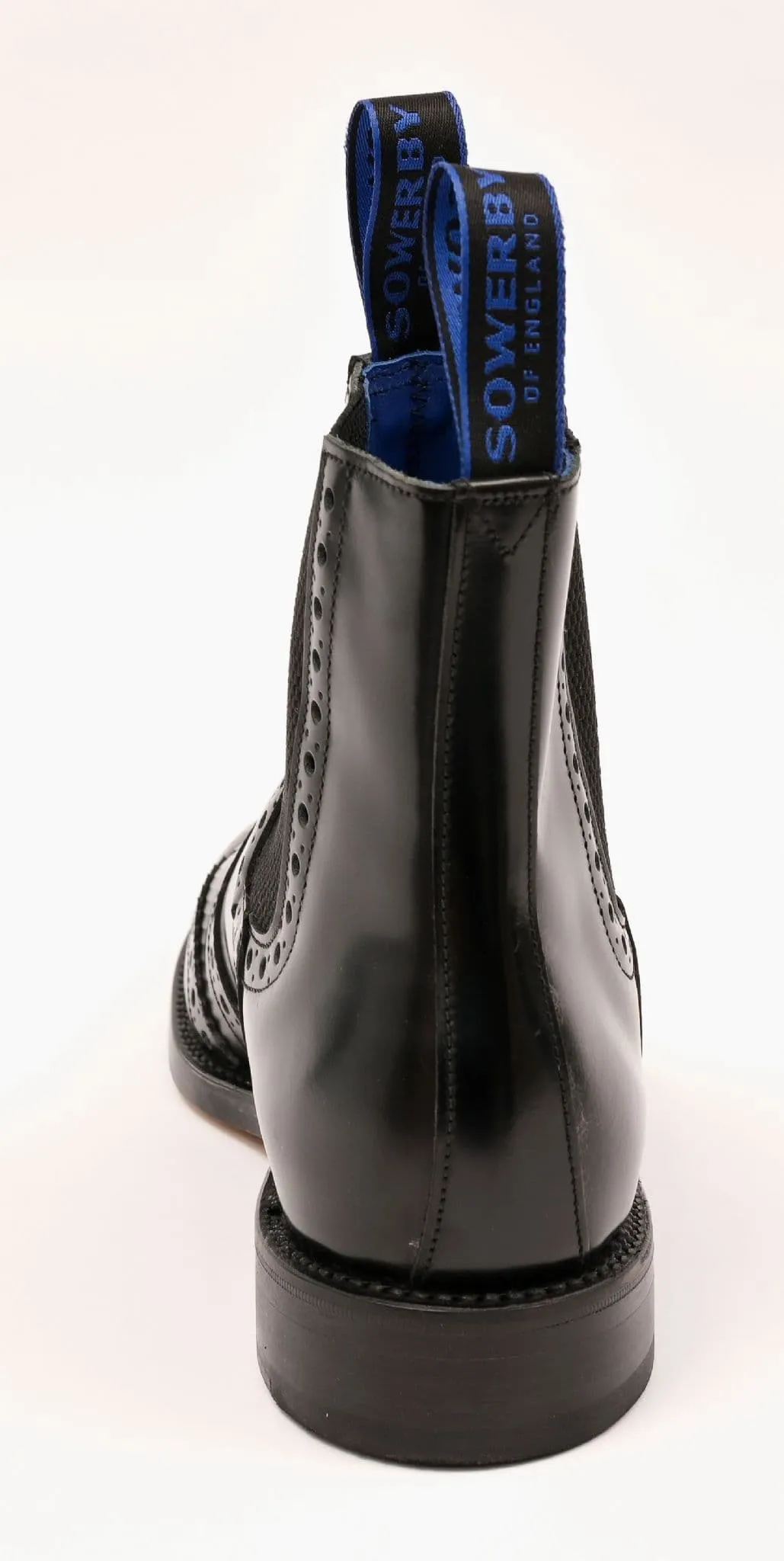 Black Polished Leather Brogue Dealer Boots - The Sowerby Kensington