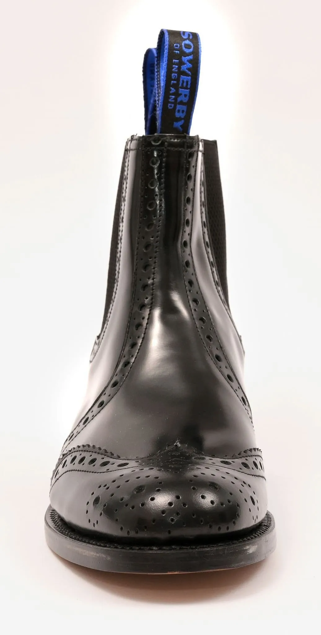 Black Polished Leather Brogue Dealer Boots - The Sowerby Kensington