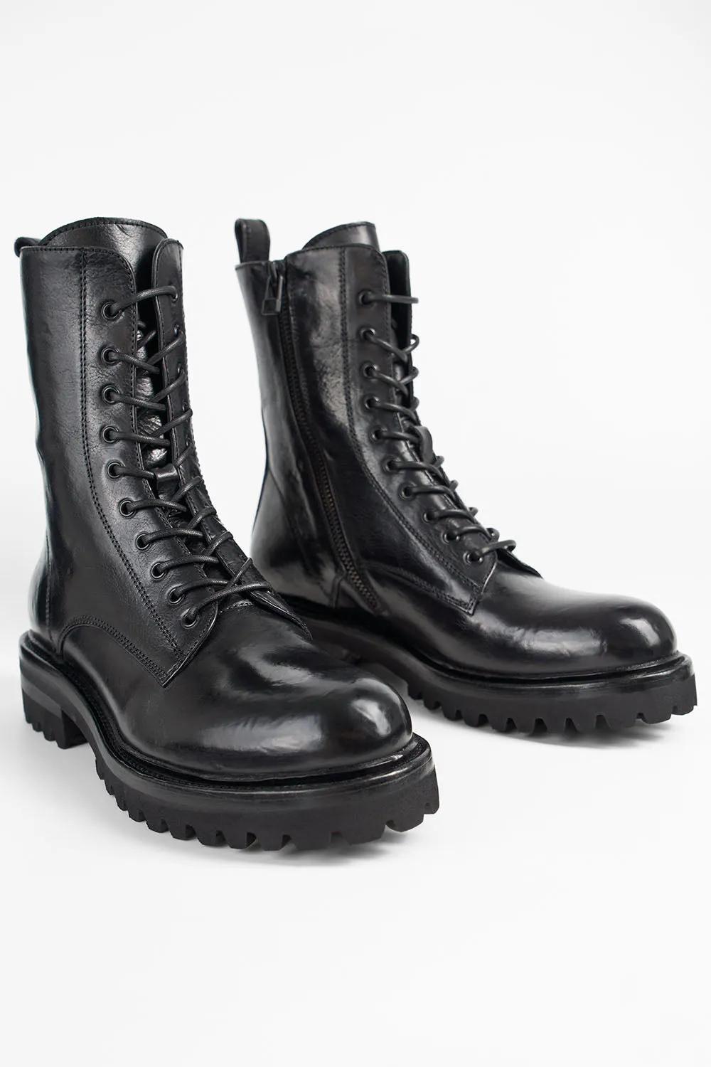 CAMDEN jet-black military boots.