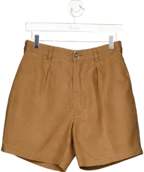 Drakes Brown Single Pleat Linen Shorts W31