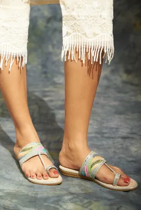 Elegant Embroidered Slip-On Sandals – Multicolor Straps