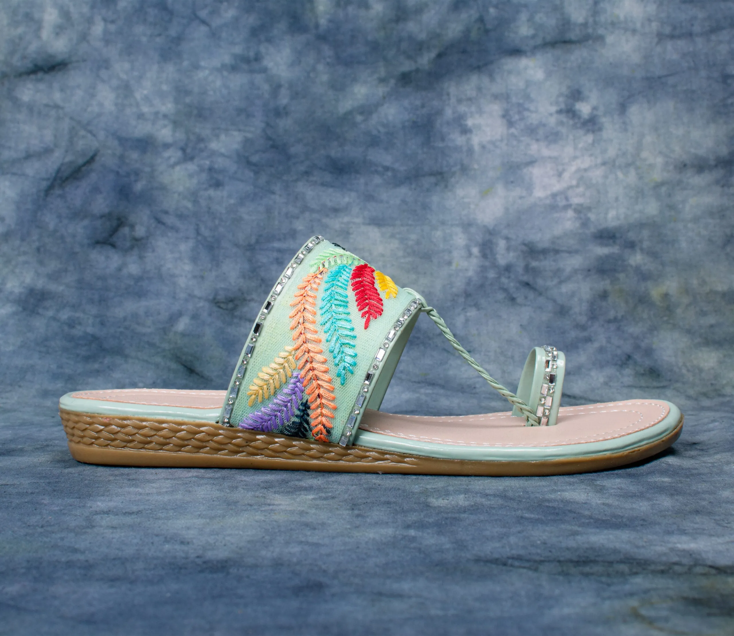 Elegant Embroidered Slip-On Sandals – Multicolor Straps