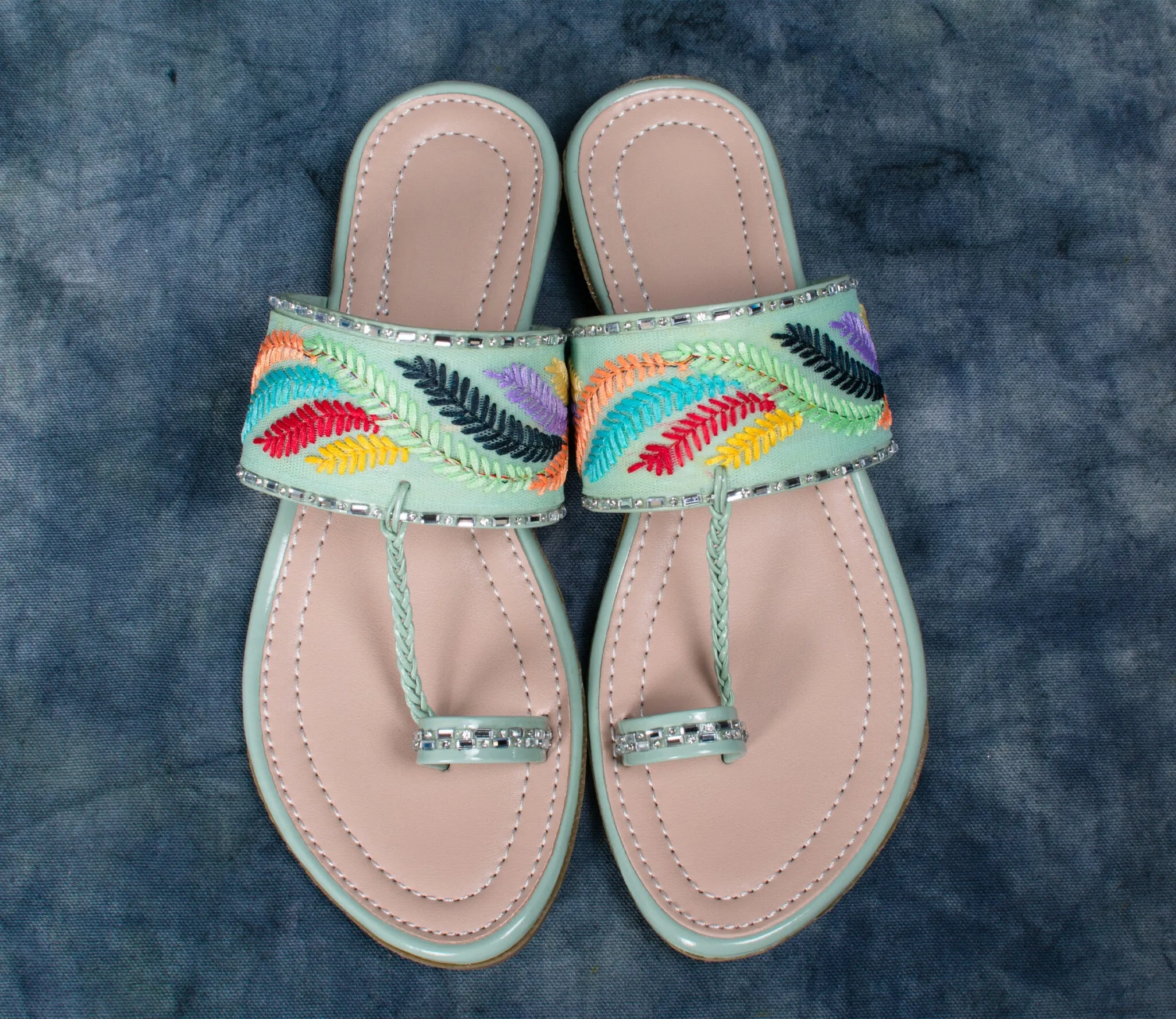 Elegant Embroidered Slip-On Sandals – Multicolor Straps