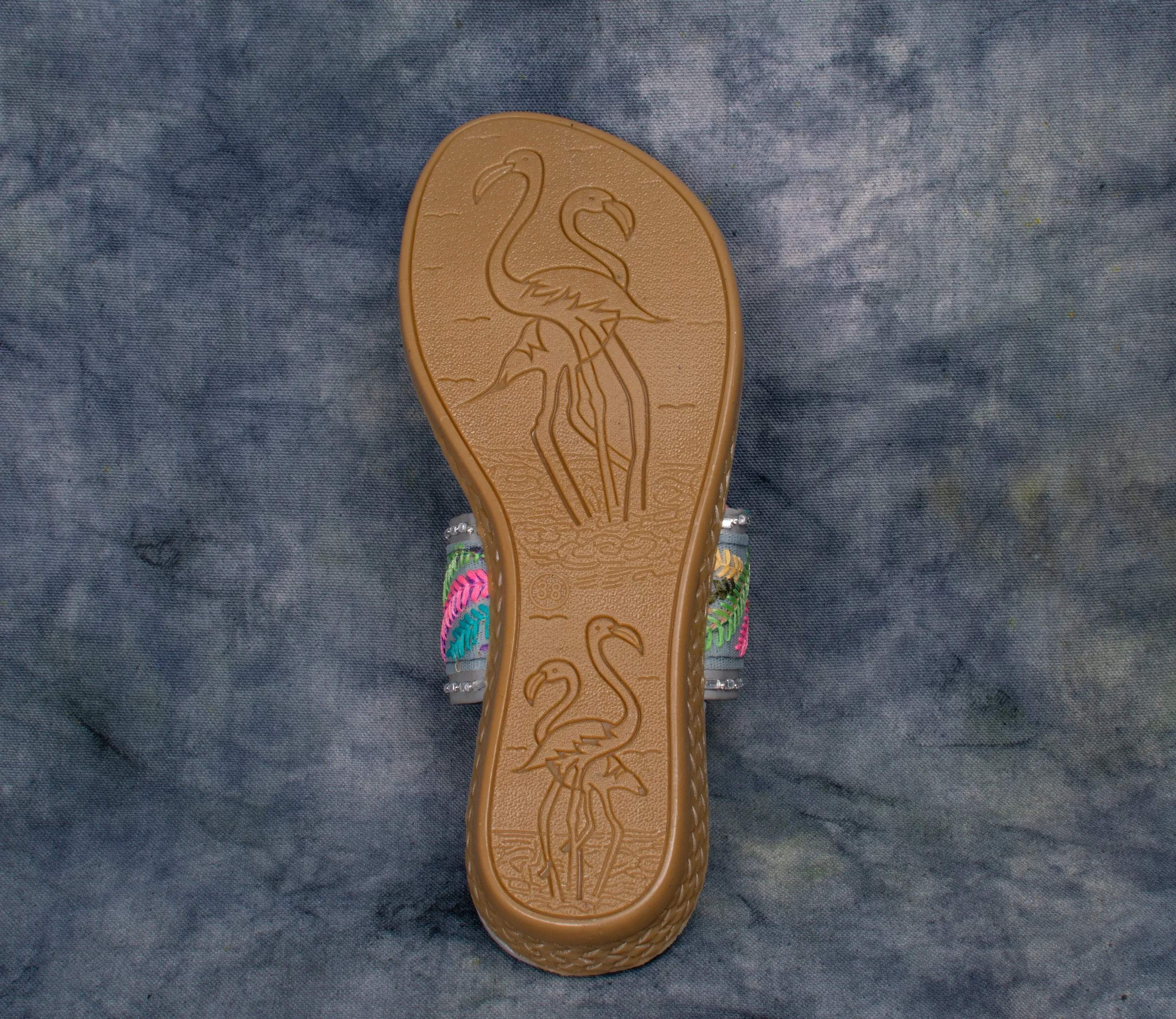 Elegant Embroidered Slip-On Sandals – Multicolor Straps