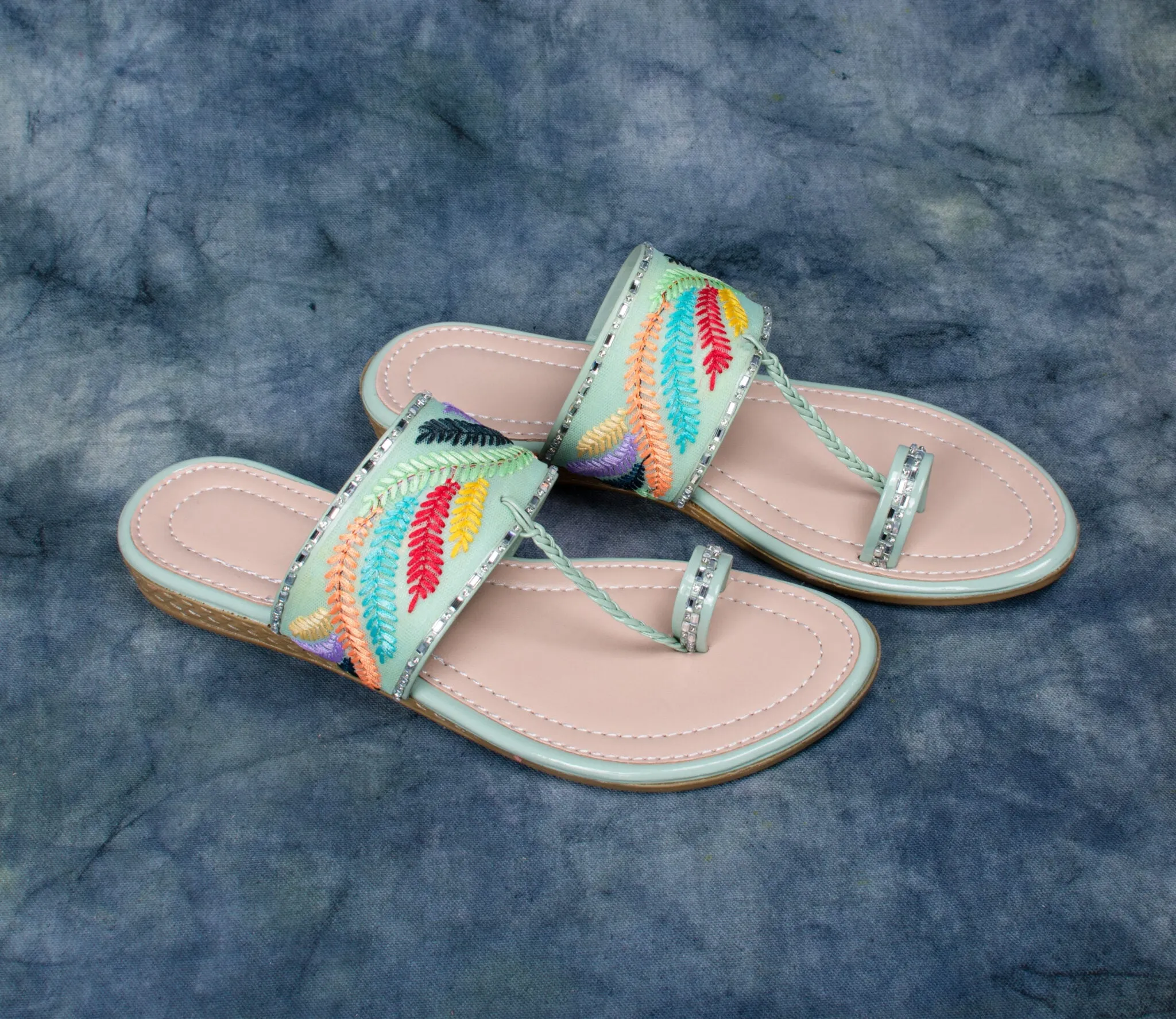 Elegant Embroidered Slip-On Sandals – Multicolor Straps