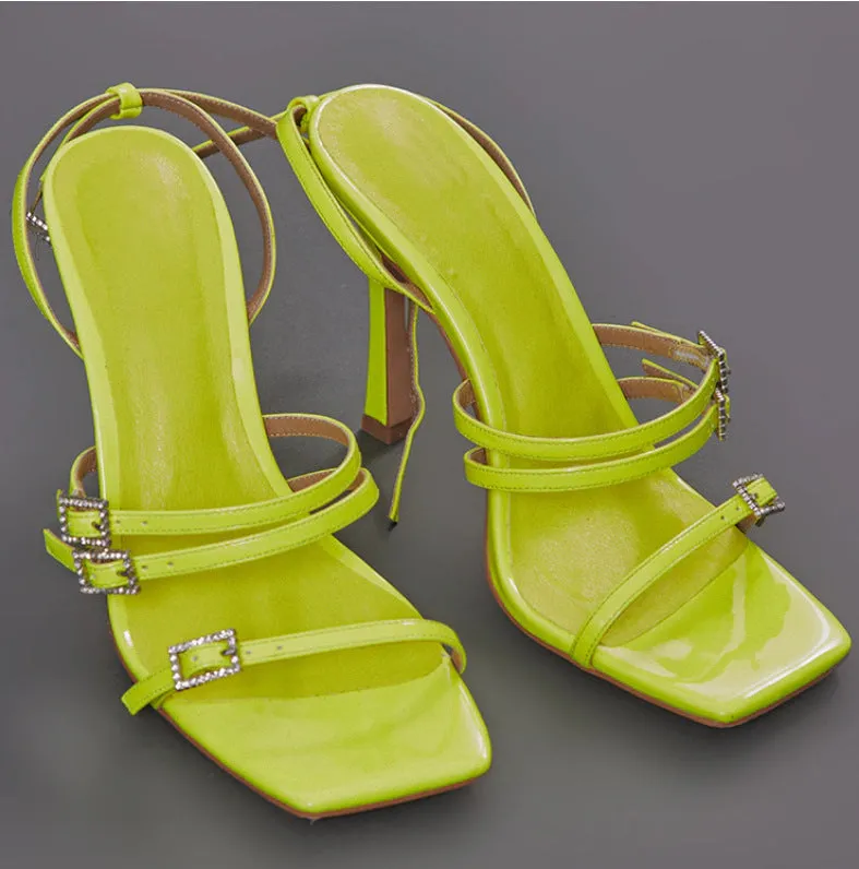Elegant Rhinestone Ankle Strap Peep Toe High Heel Sandals