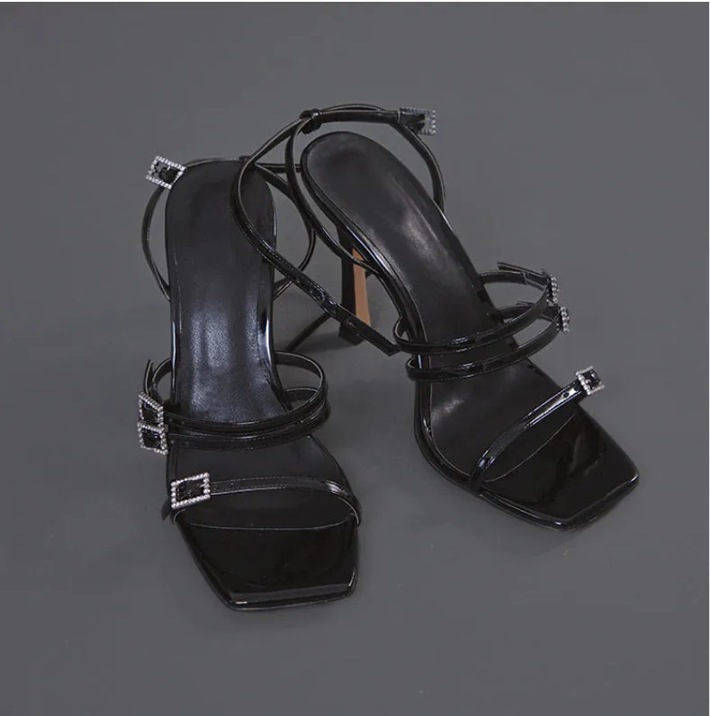 Elegant Rhinestone Ankle Strap Peep Toe High Heel Sandals