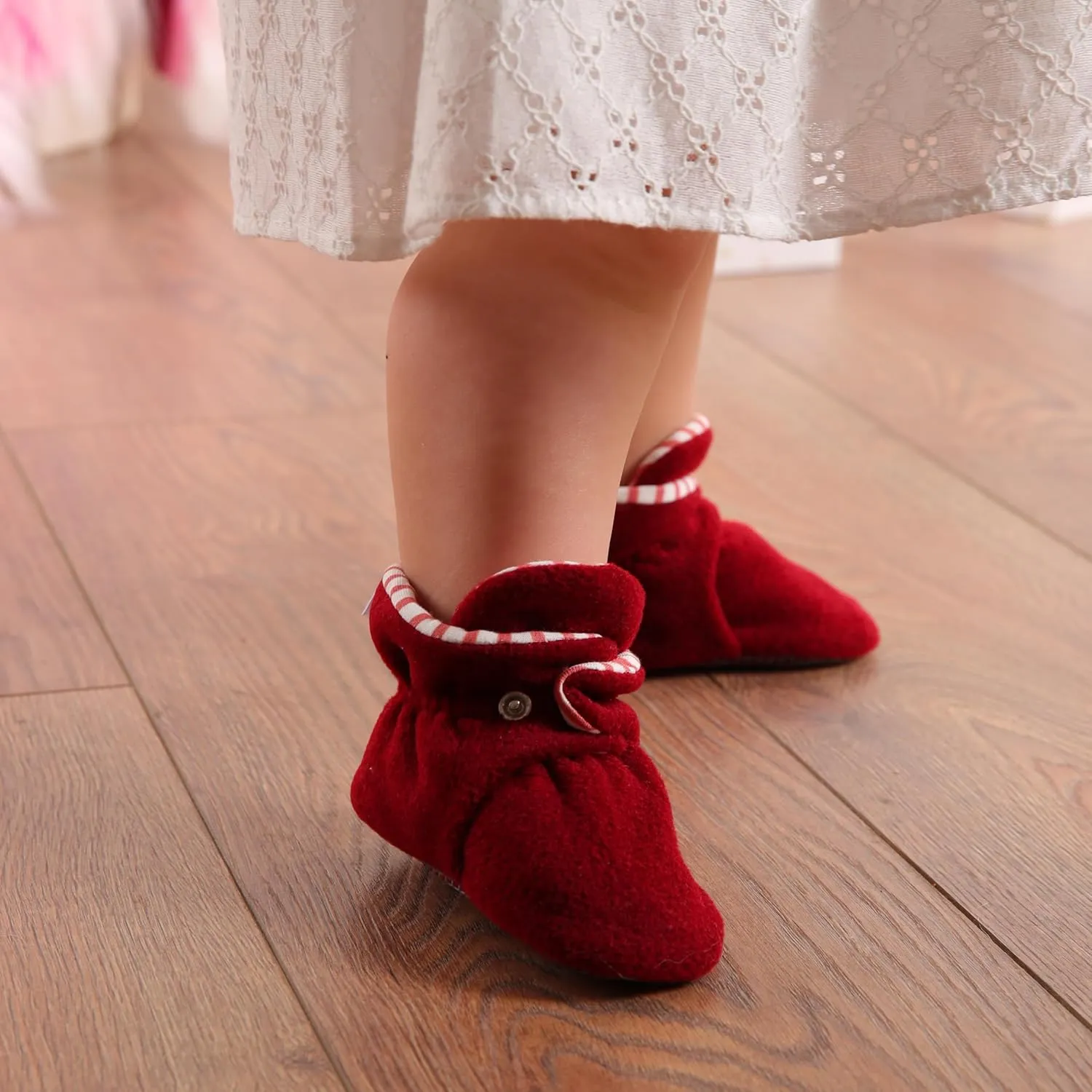 Ella Bonna Fleece Baby Booties, Three Snap Baby Slippers, Unisex Baby Gifts, Non-Slip Newborn Booties for Boys and Girls, Infant Baby Shower Shoes Months