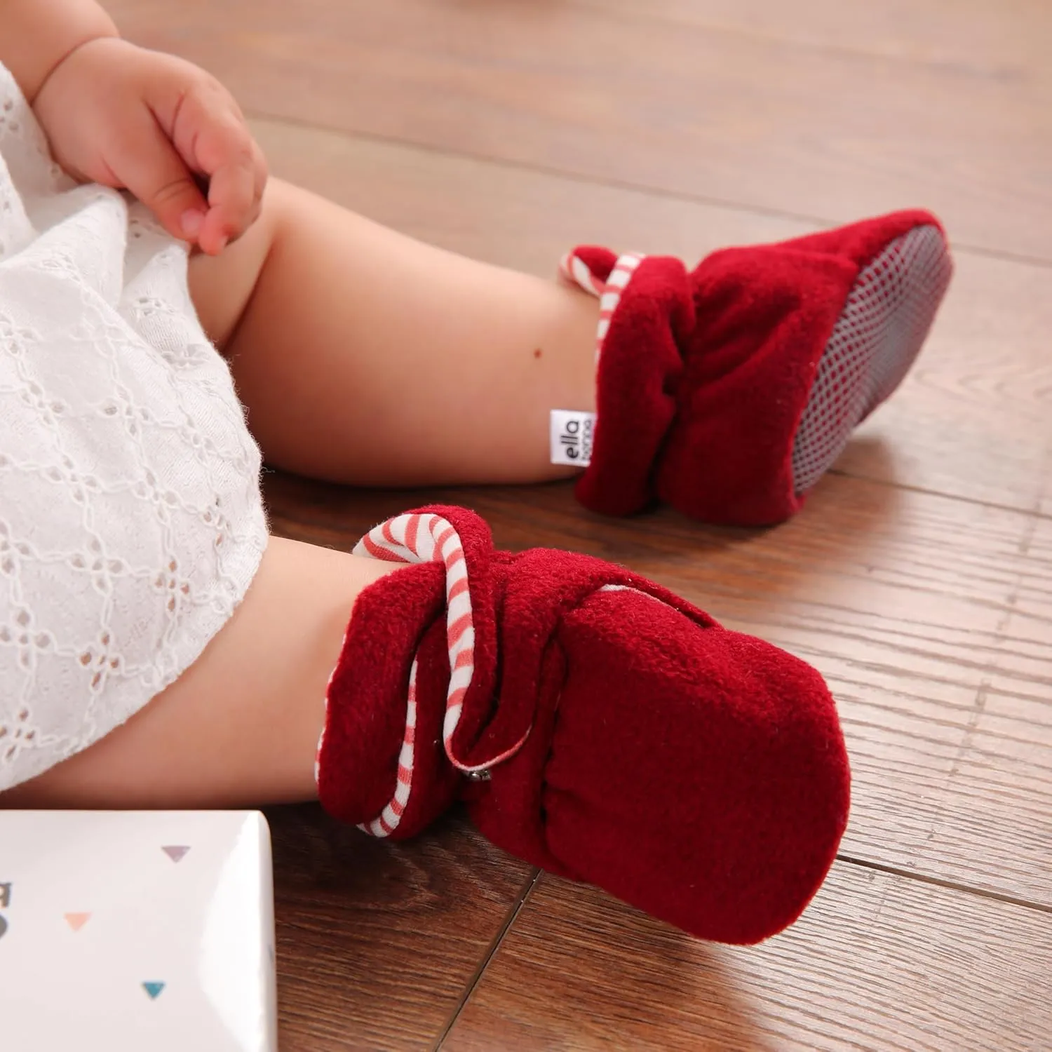 Ella Bonna Fleece Baby Booties, Three Snap Baby Slippers, Unisex Baby Gifts, Non-Slip Newborn Booties for Boys and Girls, Infant Baby Shower Shoes Months