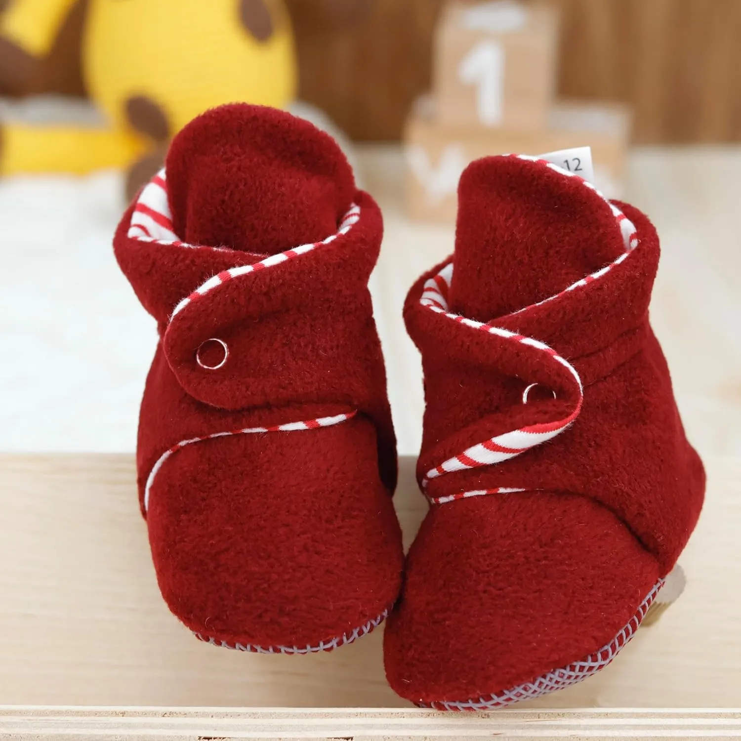 Ella Bonna Fleece Baby Booties, Three Snap Baby Slippers, Unisex Baby Gifts, Non-Slip Newborn Booties for Boys and Girls, Infant Baby Shower Shoes Months