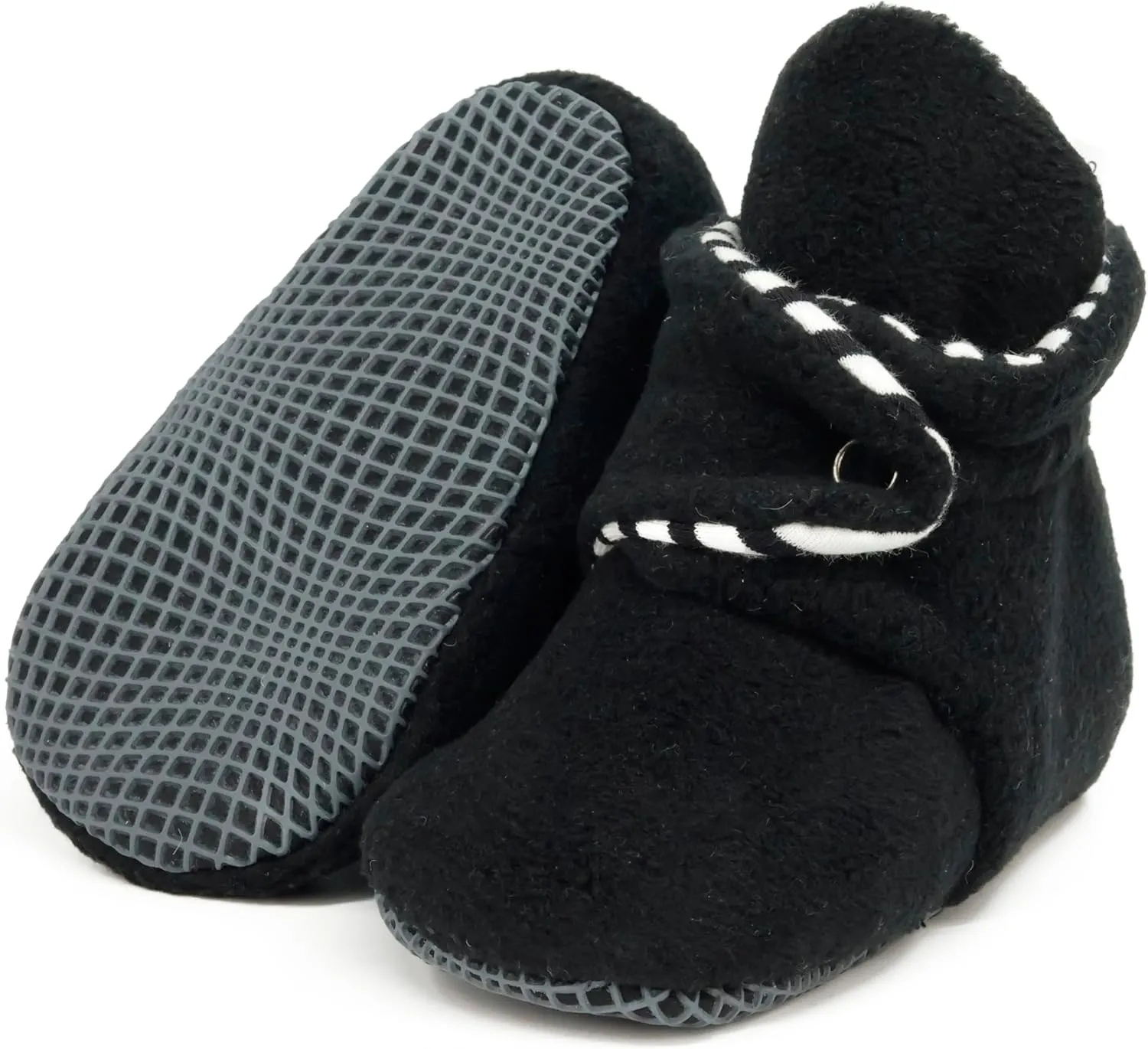 Ella Bonna Fleece Baby Booties, Three Snap Baby Slippers, Unisex Baby Gifts, Non-Slip Newborn Booties for Boys and Girls, Infant Baby Shower Shoes Months