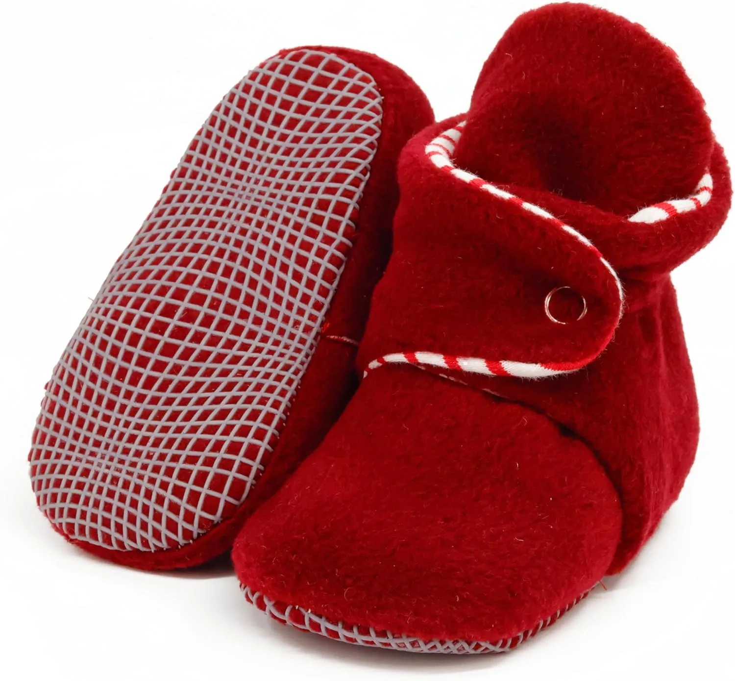 Ella Bonna Fleece Baby Booties, Three Snap Baby Slippers, Unisex Baby Gifts, Non-Slip Newborn Booties for Boys and Girls, Infant Baby Shower Shoes Months