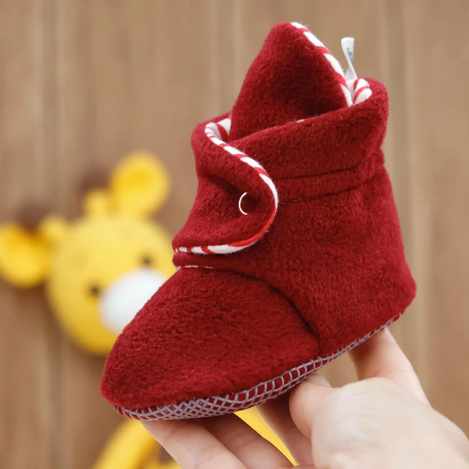 Ella Bonna Fleece Baby Booties, Three Snap Baby Slippers, Unisex Baby Gifts, Non-Slip Newborn Booties for Boys and Girls, Infant Baby Shower Shoes Months