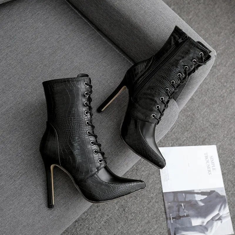 Emmy Snake Ankle High Heel Boots