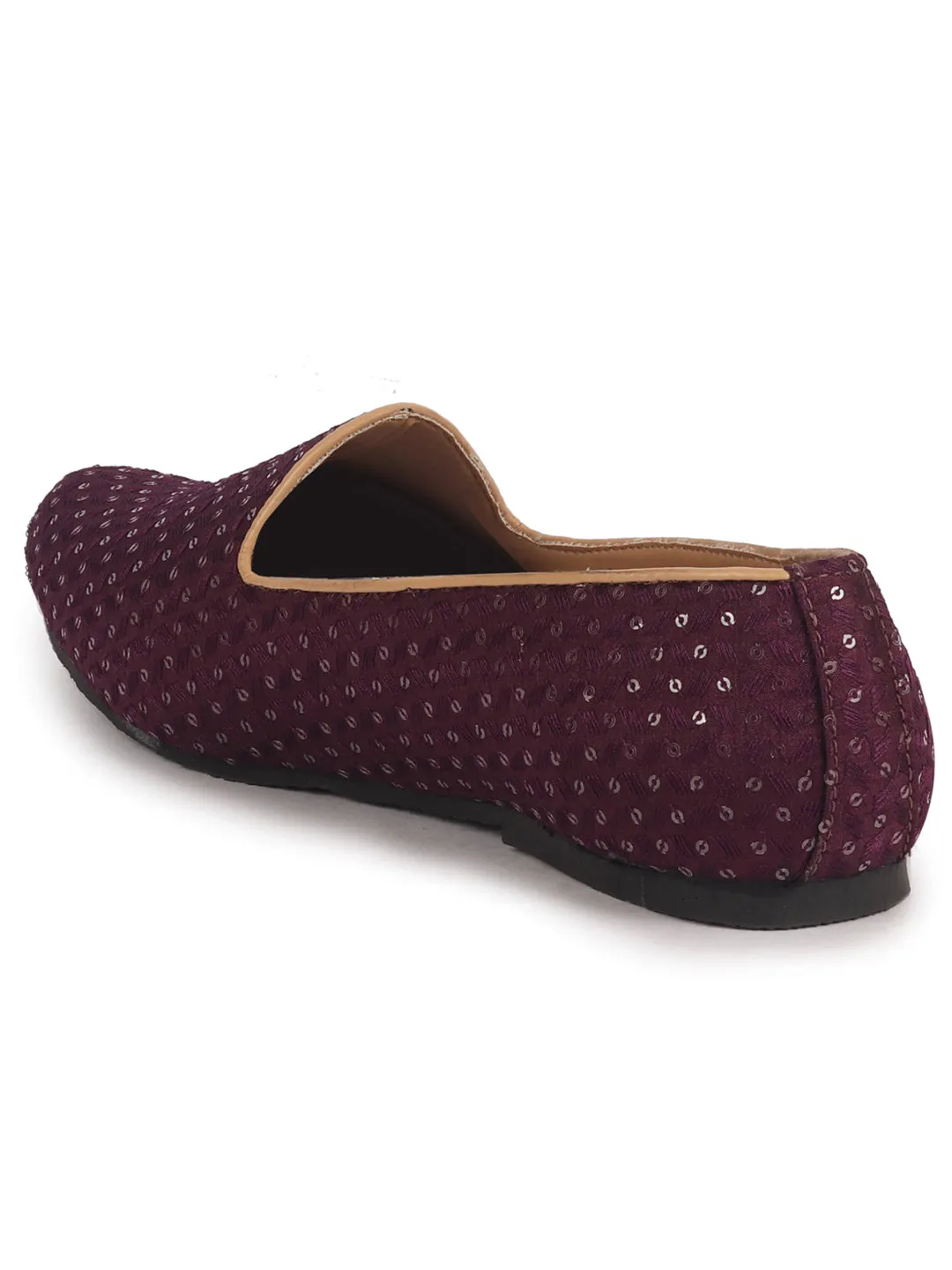 FAUSTO Men Maroon Embroidery Sequin Ethnic Slip On Juttis and Mojaris for Wedding|Traditional Sherwani Shoes|Party Slip-On Kurta Shoe