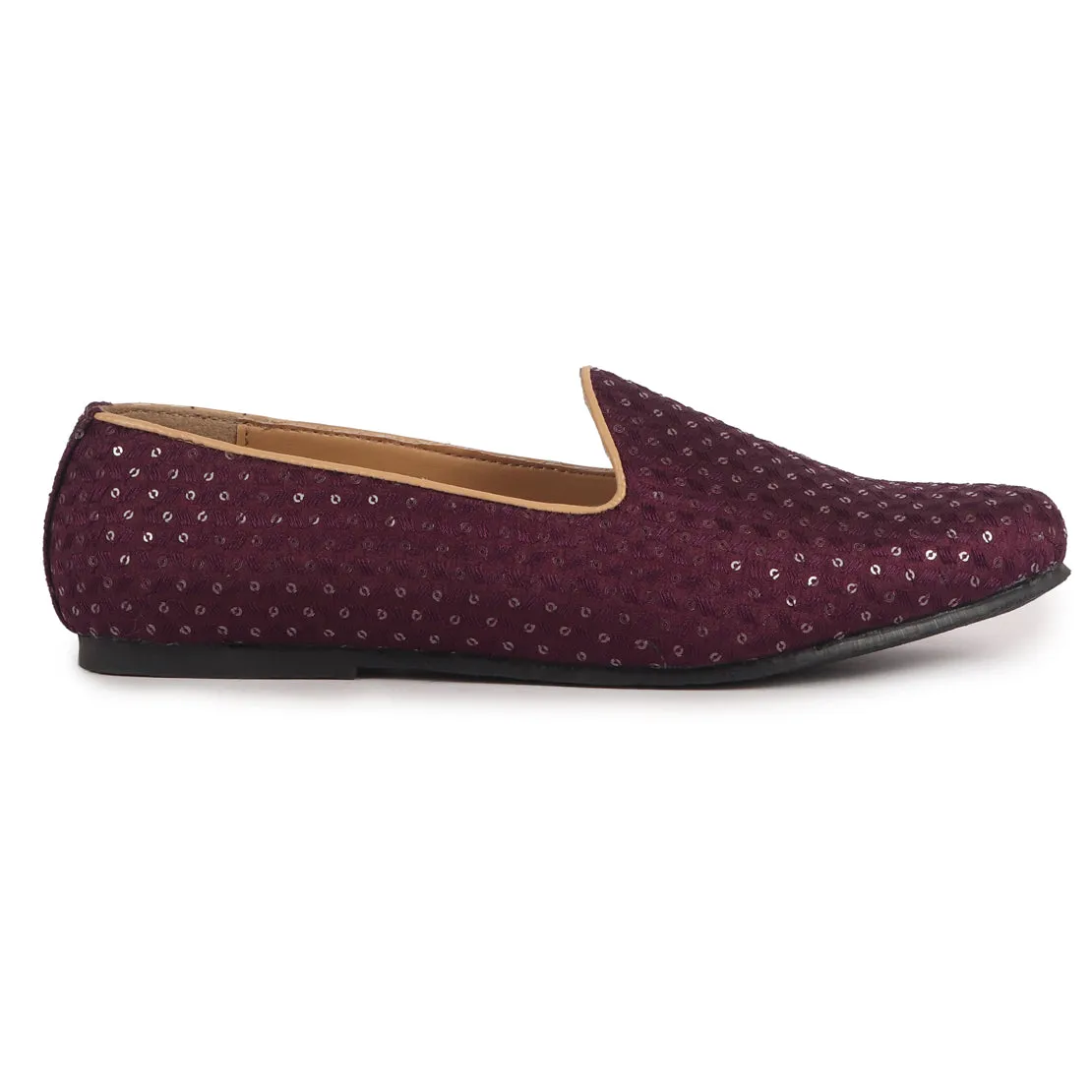 FAUSTO Men Maroon Embroidery Sequin Ethnic Slip On Juttis and Mojaris for Wedding|Traditional Sherwani Shoes|Party Slip-On Kurta Shoe