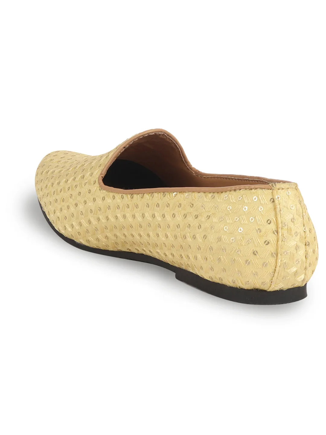 FAUSTO Men Yellow Embroidery Sequin Ethnic Slip On Juttis and Mojaris for Wedding|Traditional Sherwani Shoes|Party Slip-On Kurta Shoe