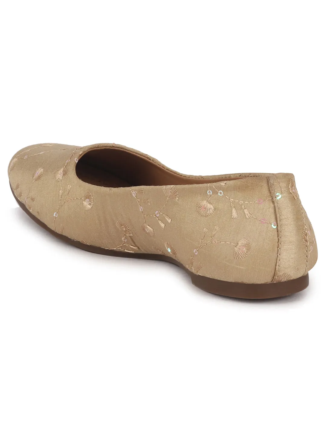 FAUSTO Women Golden Embroidery Ethnic Slip On Juttis and Mojaris for Wedding|Indian Traditional Punjabi Jutti|Anarkali Kurta Slip On Shoe