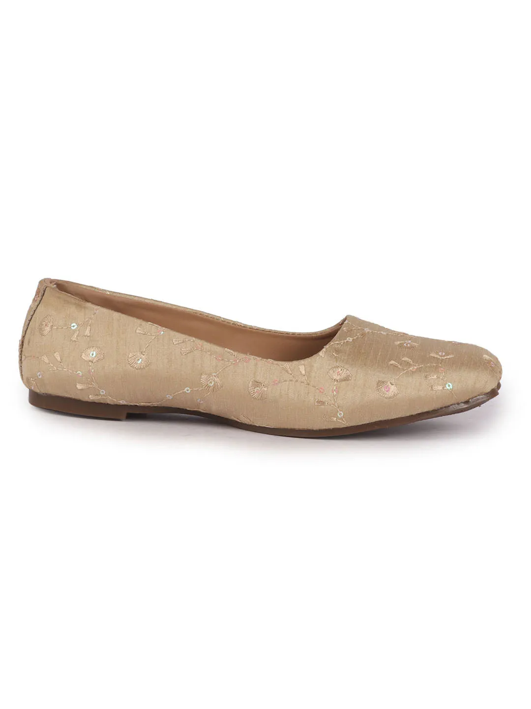 FAUSTO Women Golden Embroidery Ethnic Slip On Juttis and Mojaris for Wedding|Indian Traditional Punjabi Jutti|Anarkali Kurta Slip On Shoe