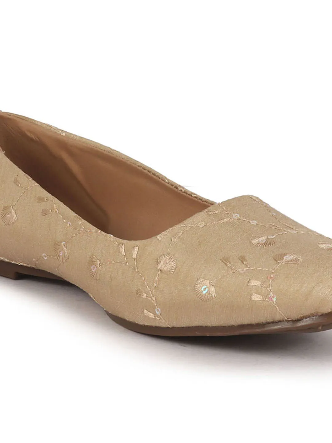 FAUSTO Women Golden Embroidery Ethnic Slip On Juttis and Mojaris for Wedding|Indian Traditional Punjabi Jutti|Anarkali Kurta Slip On Shoe