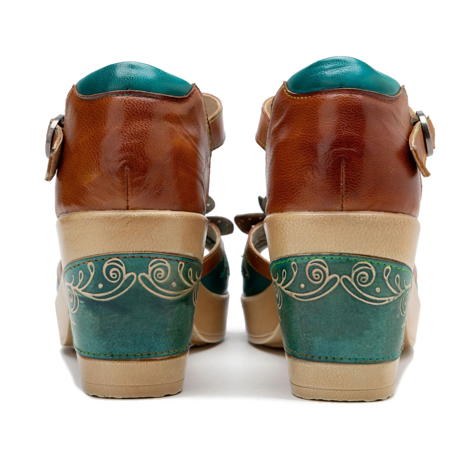 Genuine Leather Hand-polished Retro Casual Three-dimensional Flower Thick-heeled Sandals