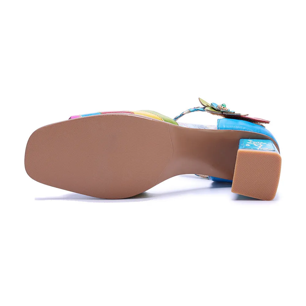 Genuine Leather Hand-polished Retro Color Matching Fashion High-heeled Sandals