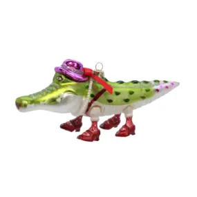Gisela Graham - Painted Glass Alligator Christmas Tree Decoration / Bauble