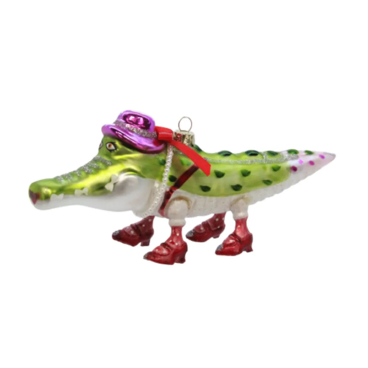 Gisela Graham - Painted Glass Alligator Christmas Tree Decoration / Bauble