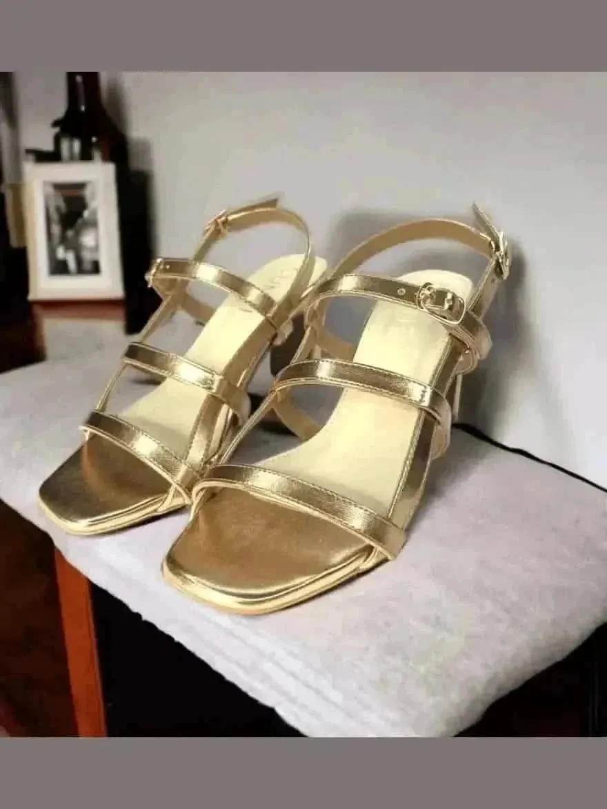 Golden Three Tier Block Heels