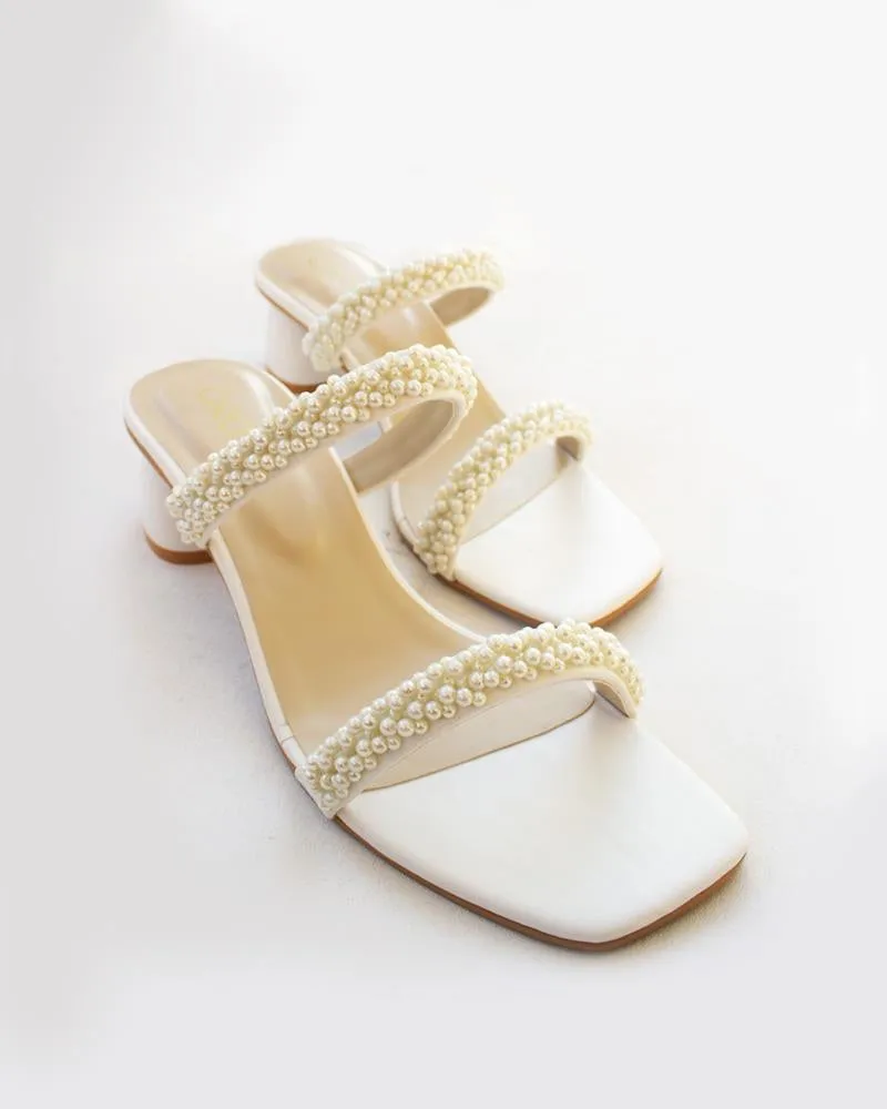 Hand Embellished Block Heels with Pearls