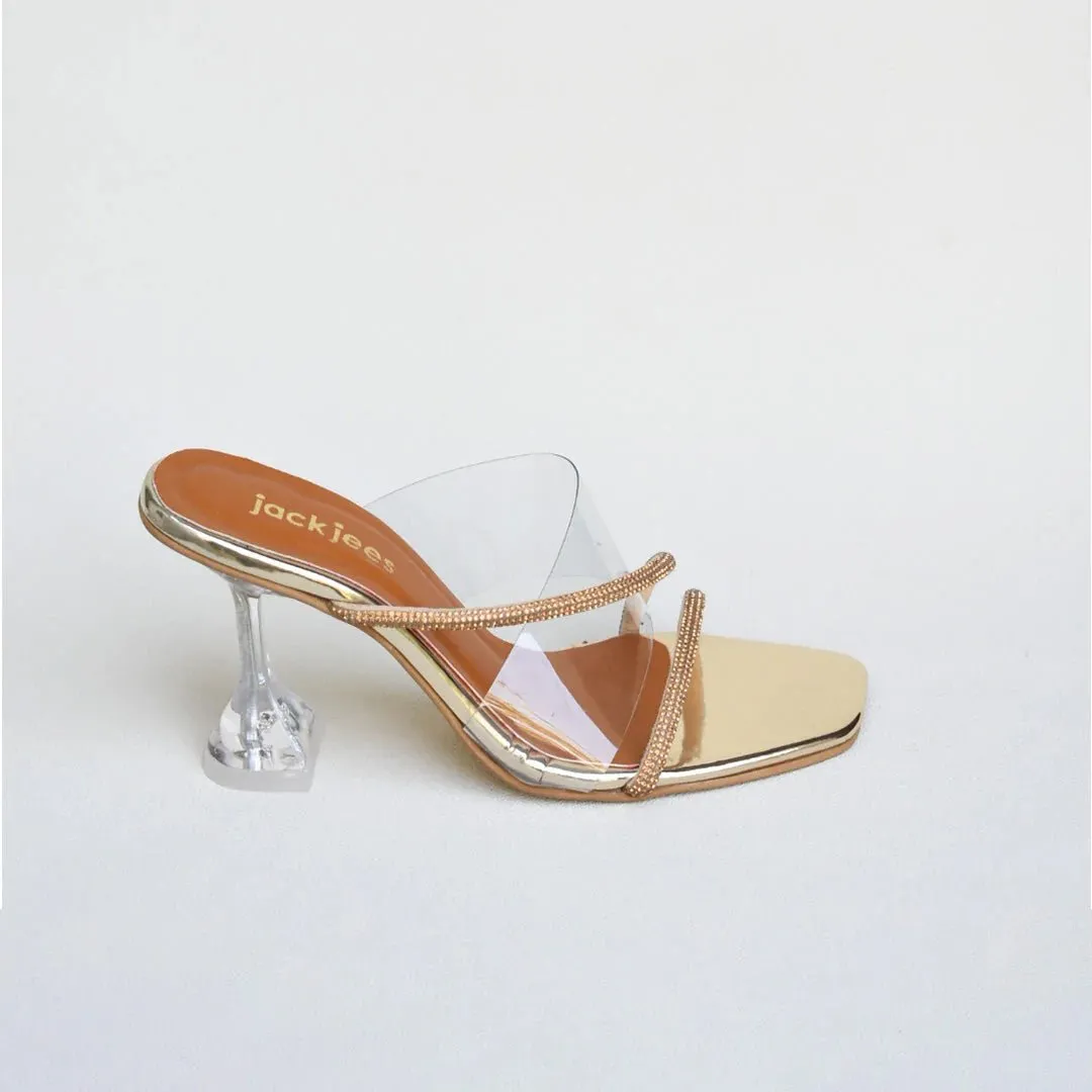 Jack Jees- Strappy Acrylic Heels Golden