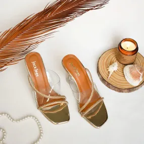 Jack Jees- Strappy Acrylic Heels Golden