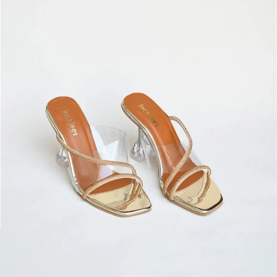 Jack Jees- Strappy Acrylic Heels Golden