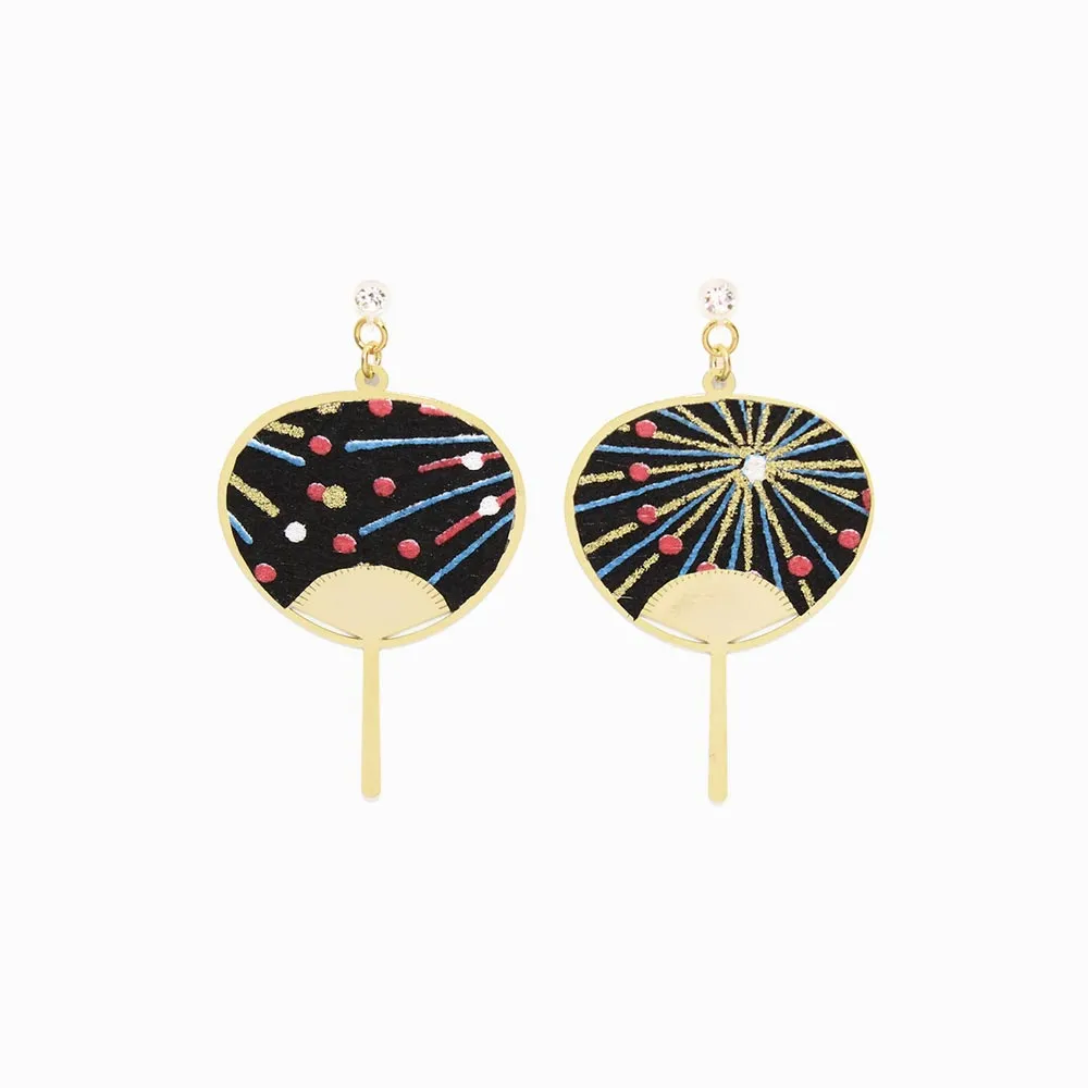 Japanese Paper Fan Invisible Clip On Earrings