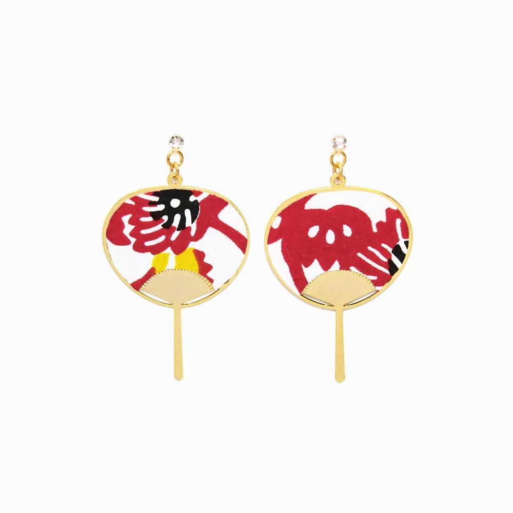 Japanese Paper Fan Invisible Clip On Earrings