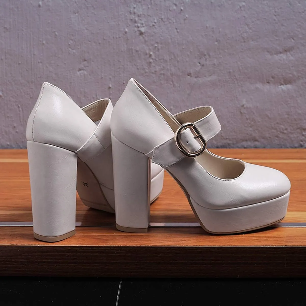 LEHOOR Women Chunky High Heel Round Toe Loafer Pumps Platform Mary Jane Ankle Strap Buckle Ladies Shoes Fashion 4-10 M US