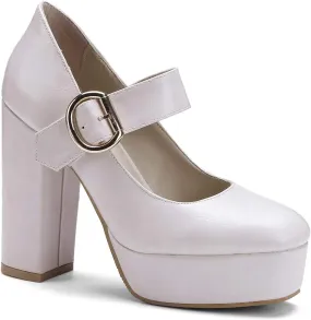 LEHOOR Women Chunky High Heel Round Toe Loafer Pumps Platform Mary Jane Ankle Strap Buckle Ladies Shoes Fashion 4-10 M US