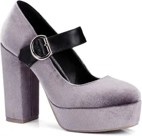 LEHOOR Women Chunky High Heel Round Toe Loafer Pumps Platform Mary Jane Ankle Strap Buckle Ladies Shoes Fashion 4-10 M US