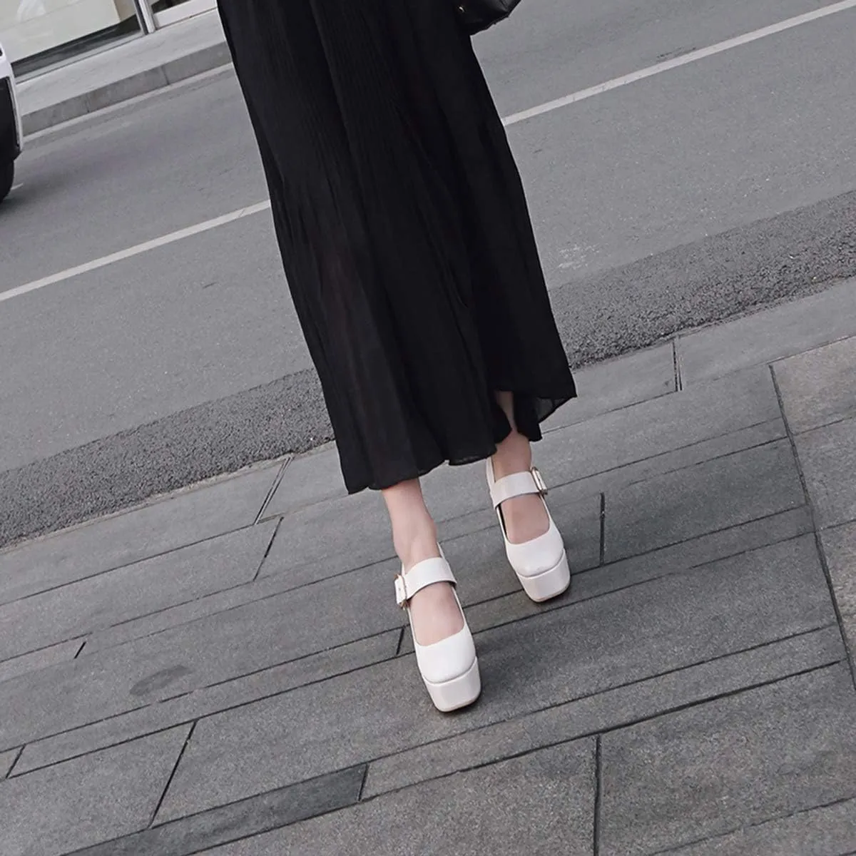 LEHOOR Women Chunky High Heel Round Toe Loafer Pumps Platform Mary Jane Ankle Strap Buckle Ladies Shoes Fashion 4-10 M US