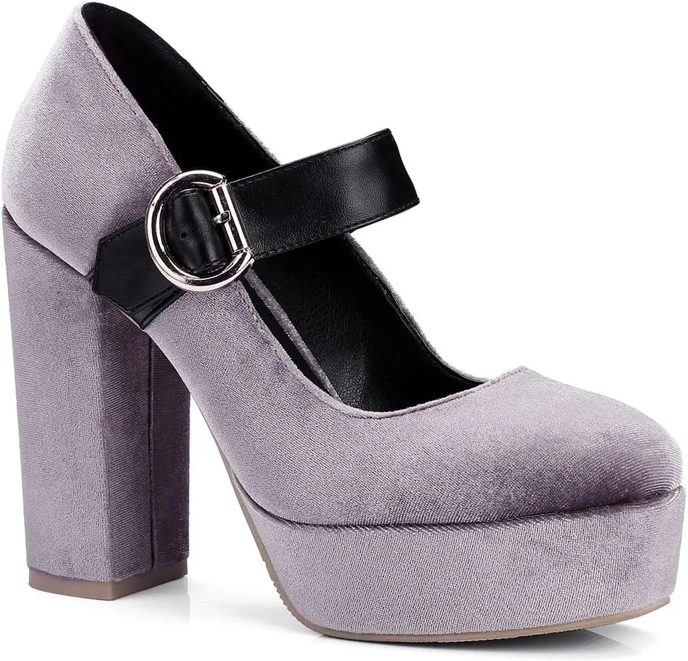 LEHOOR Women Chunky High Heel Round Toe Loafer Pumps Platform Mary Jane Ankle Strap Buckle Ladies Shoes Fashion 4-10 M US