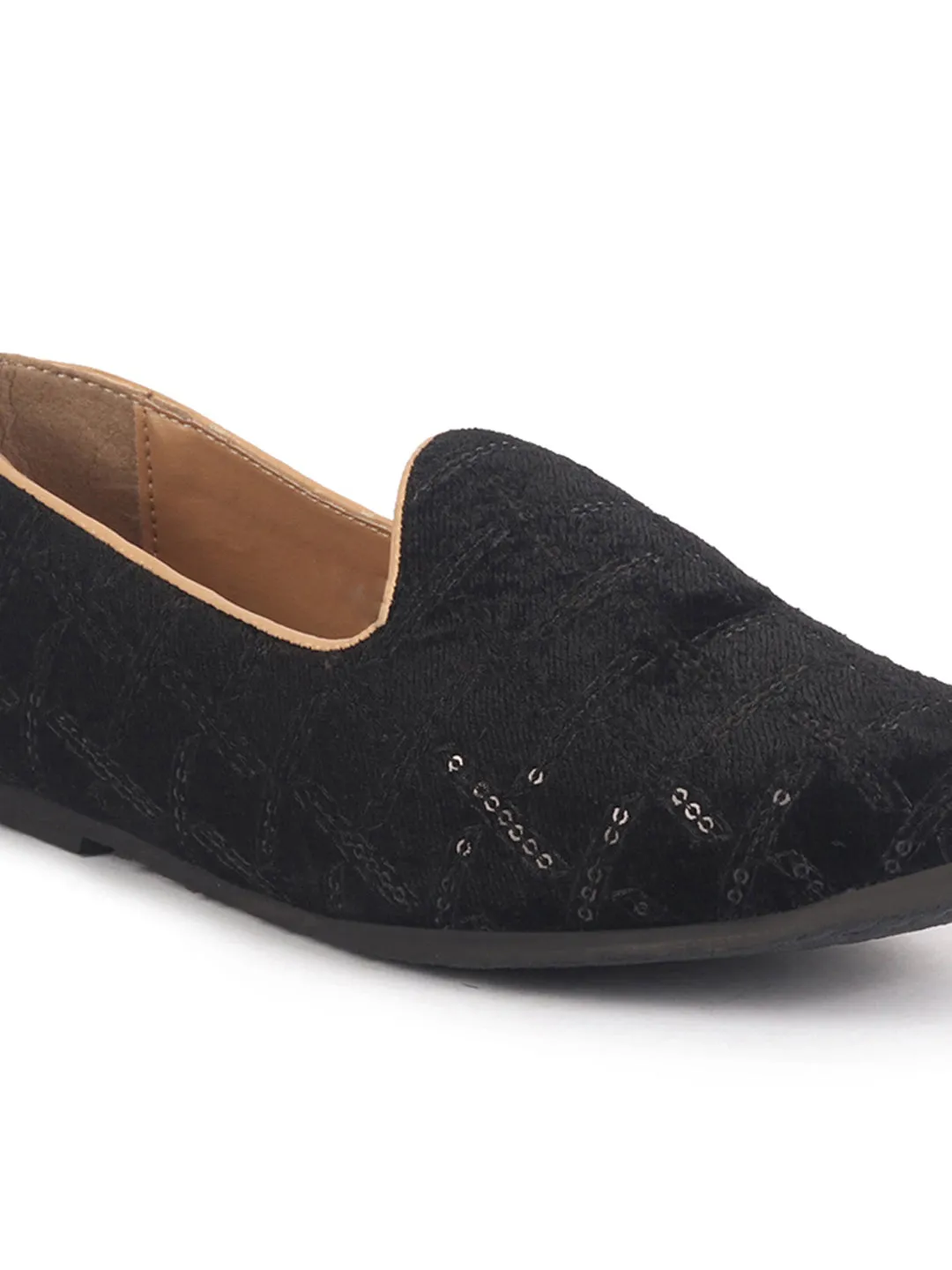 Men Black Embroidery Sequin Ethnic Slip On Juttis and Mojaris for Wedding|Traditional Sherwani Shoes|Festive Slip-On For Kurtas