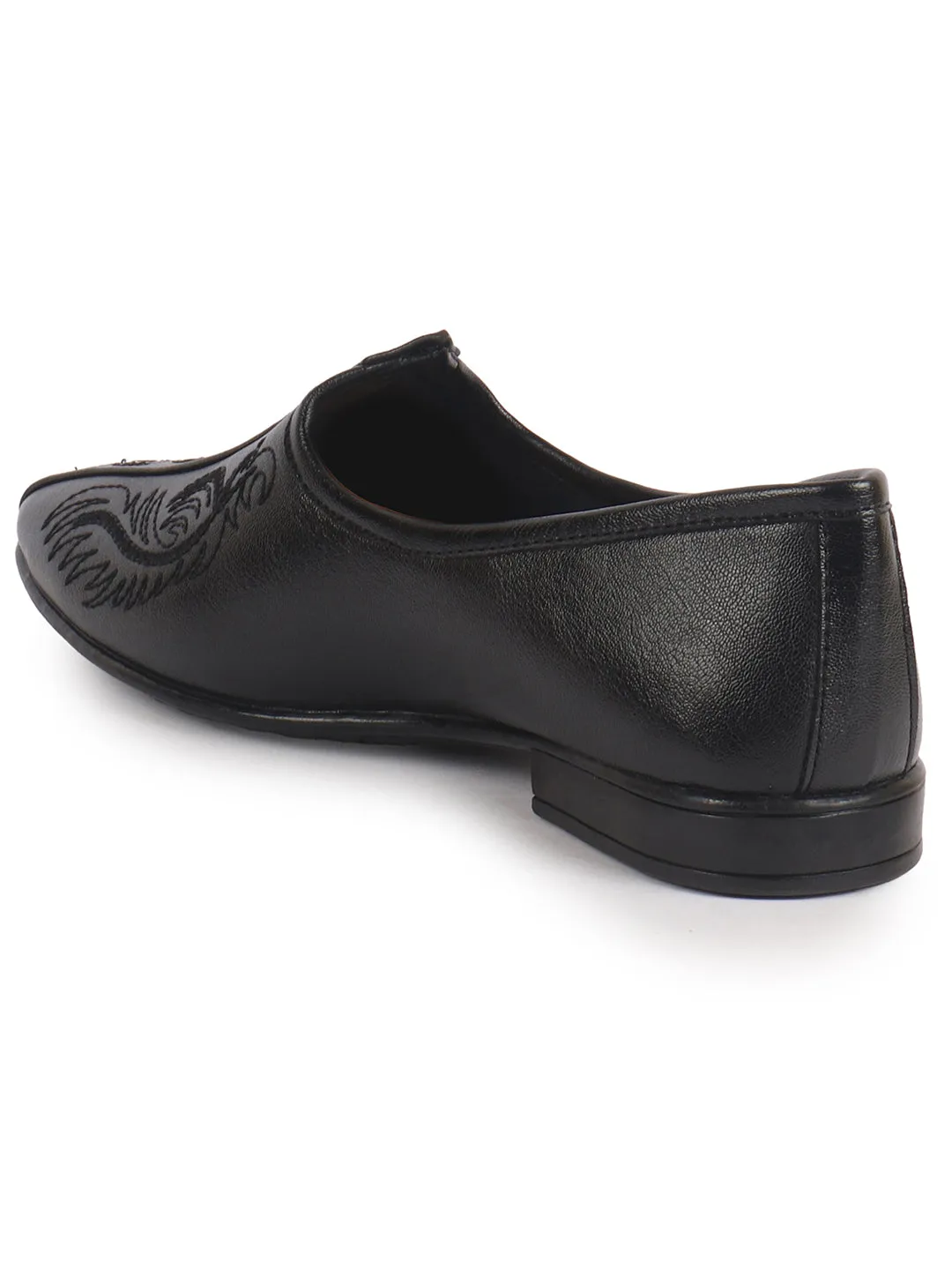 Men Black Embroidery Traditional Wedding Slip On Ethnic Juttis and Mojaris|Party Slip On Evening Shoes|Striped Mojaris