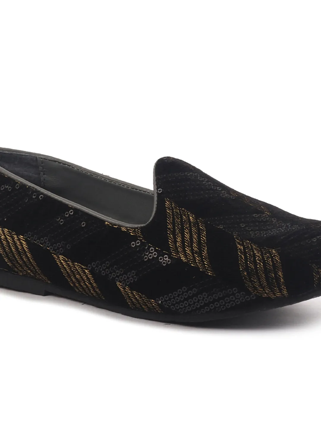 Men Black Silk Zardosi Sequin Velvet Ethnic Slip On Juttis and Mojaris for Wedding|Traditional Sherwani Shoes|Prom Slip-On Tuxedo Shoes