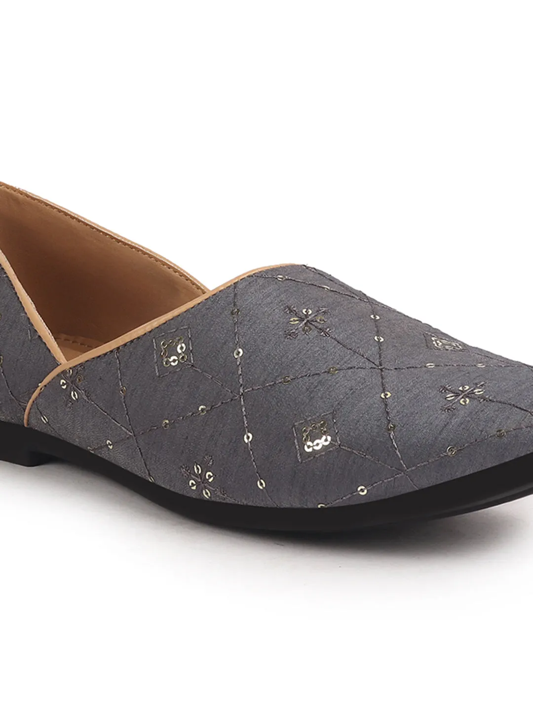 Men Blue Embroidery Sequin Ethnic Slip On Half Cut Juttis and Mojaris for Wedding|Festive Party Slip-On|Traditional Sherwani Shoes