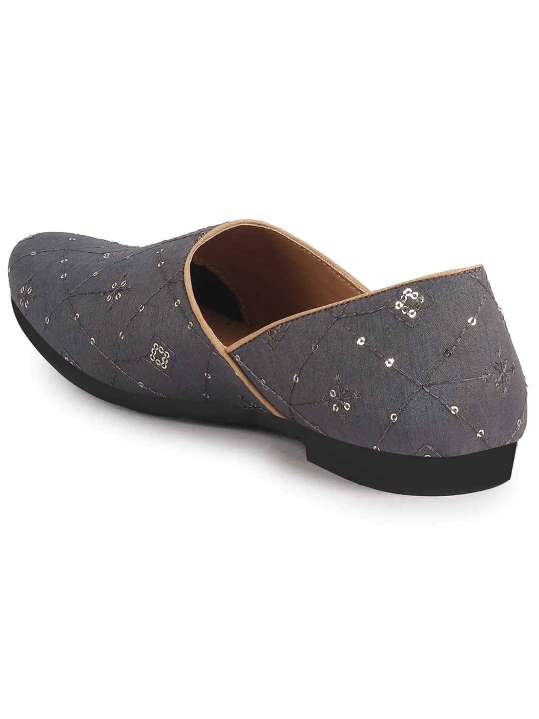 Men Blue Embroidery Sequin Ethnic Slip On Half Cut Juttis and Mojaris for Wedding|Festive Party Slip-On|Traditional Sherwani Shoes