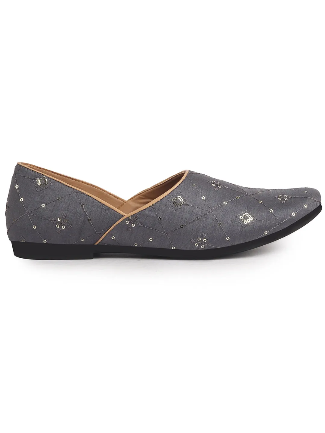 Men Blue Embroidery Sequin Ethnic Slip On Half Cut Juttis and Mojaris for Wedding|Festive Party Slip-On|Traditional Sherwani Shoes